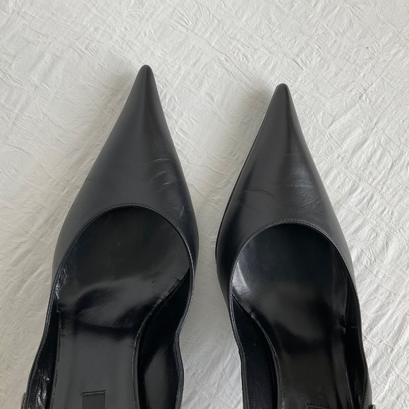 Sergio Rossi Dressy Slingbacks Pumps Heels Pointed Toe Black Leather w Silver 38 - Picture 5 of 16